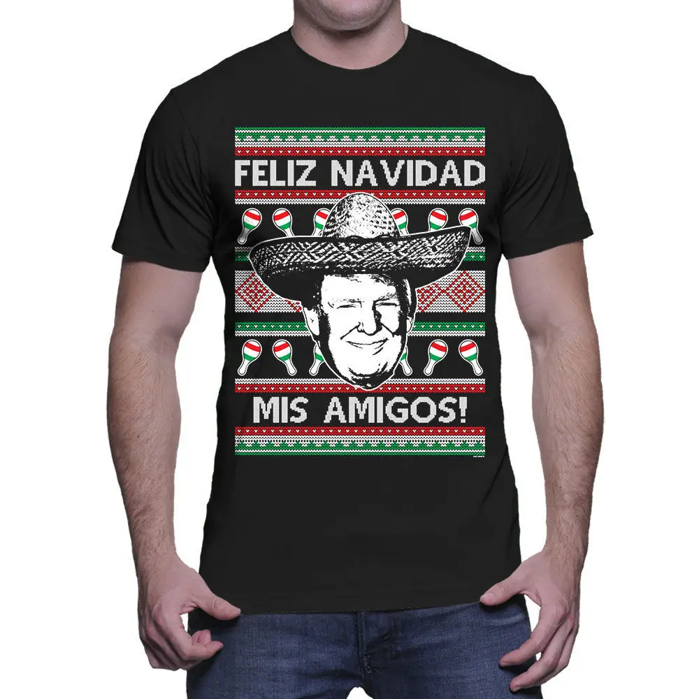 Trump Feliz Navidad Mis Amigos Рождественский уродливый свитер Мужская футболка 2019 модная