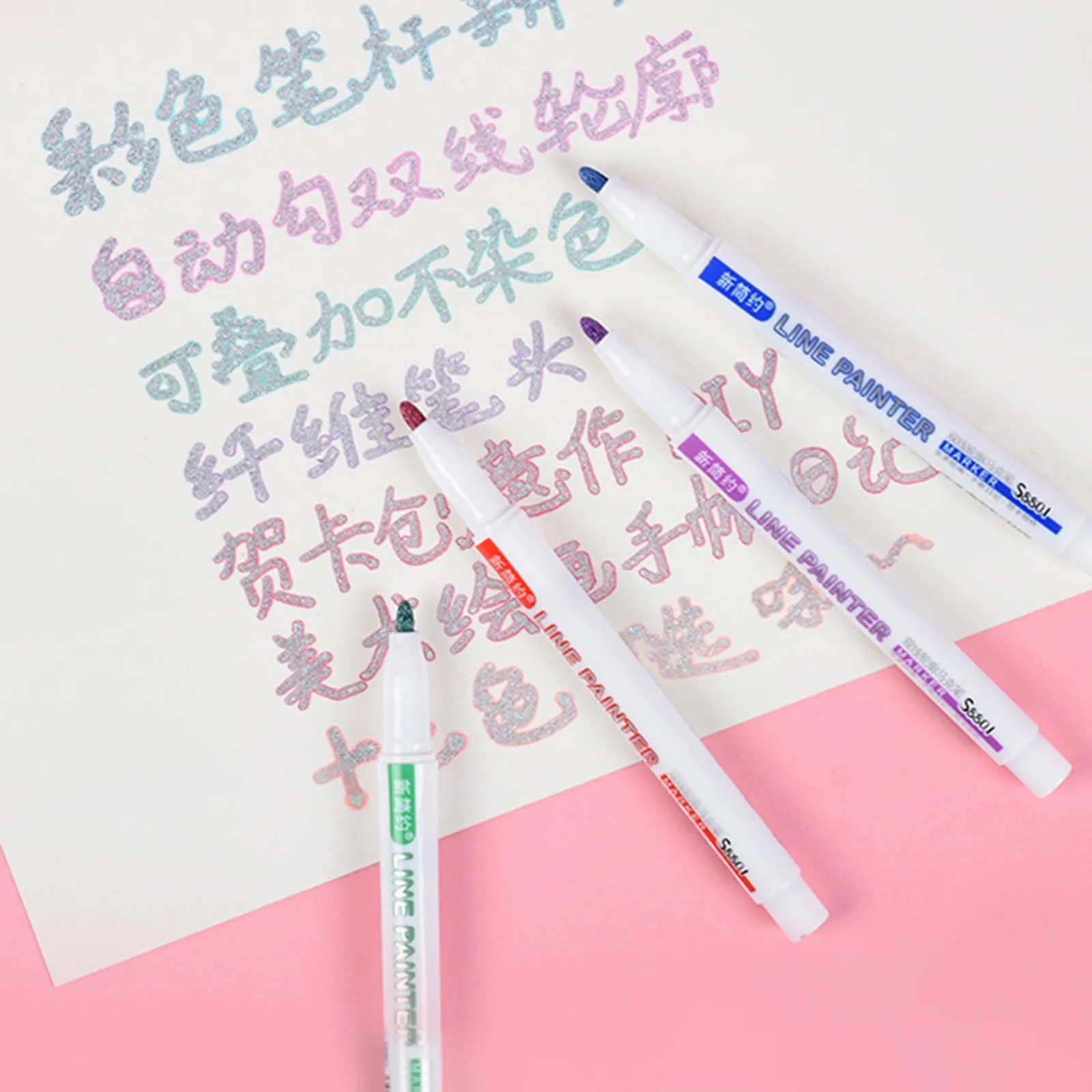 

12 Colors Double Line Outline Pen Glitter Color Fluorescent Marker Metal Color Pens Handwriting Pen for Drawing Doodling