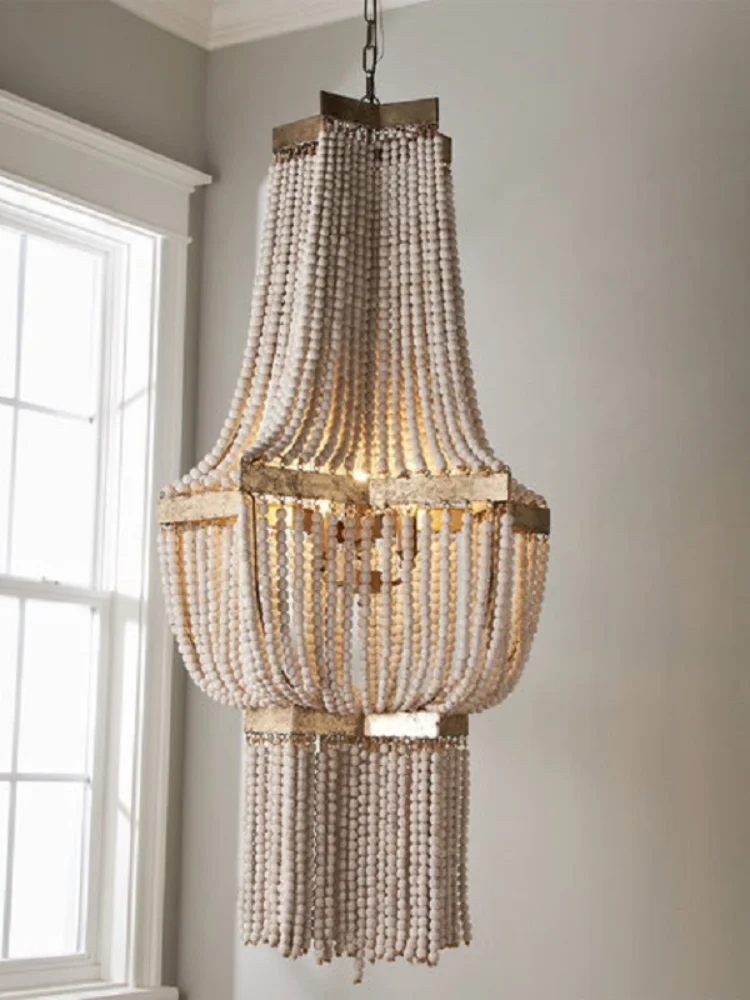 

Богемный французский стиль деревянные бусины Ретро Дом отель Вилла столовая лампа детская комната спальня декоративная люстра