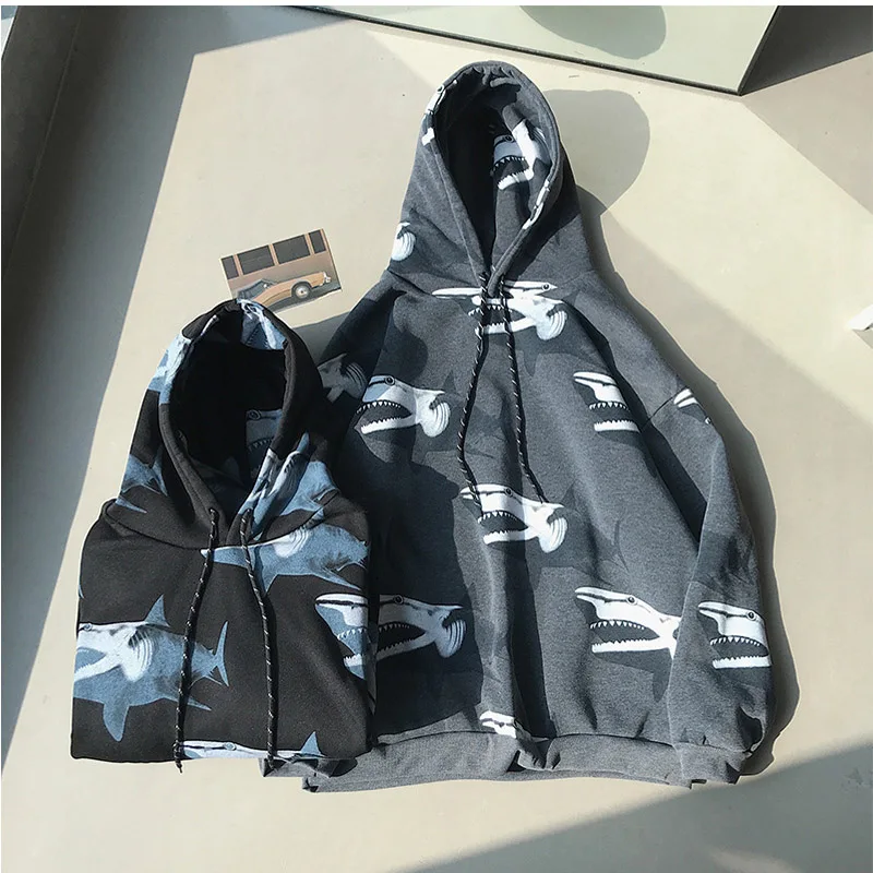 

2020 autumn/winter men's oversize loose feeling shark printing Sweatshirt hiphop fleece leisure long sleeve coat hoodies