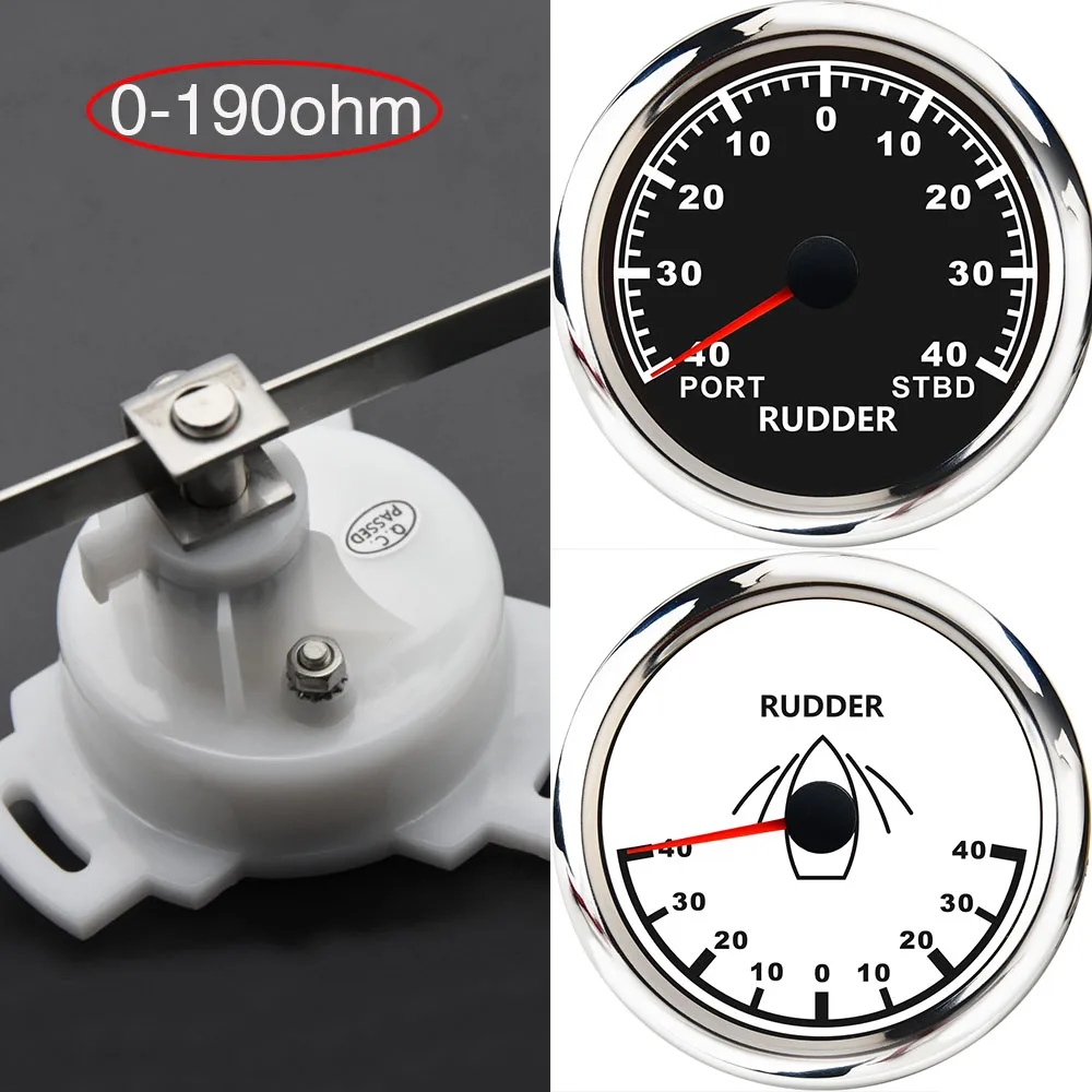 

85MM Gauge STBD-PORT Pack of 1 Rudder Angle Indicator Sensor Waterproof Sail Boat Rudder Angle Meter Red Backlight 0-190ohm