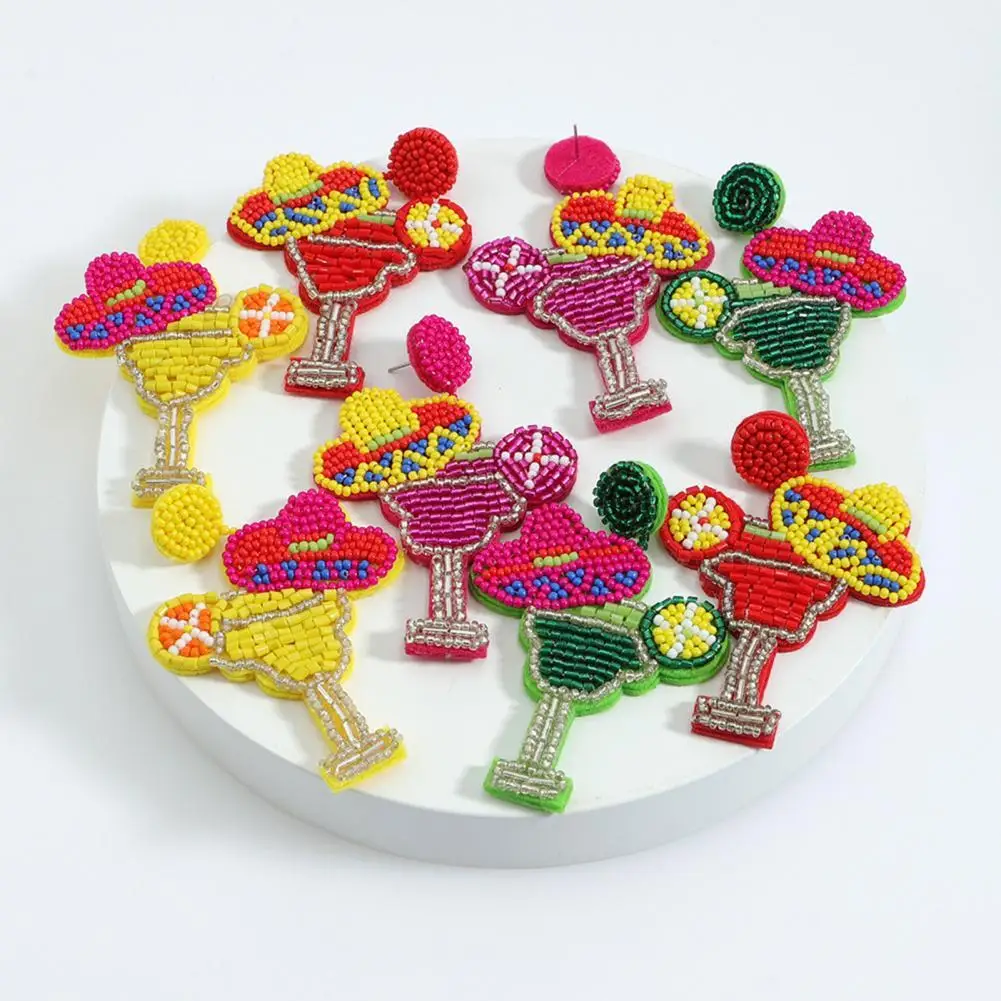 

1 Pair Women Dangle Earrings Beaded Wineglass Shape Jewelry Bohemia Korea Style Colorful Stud Earrings for Daily Wear