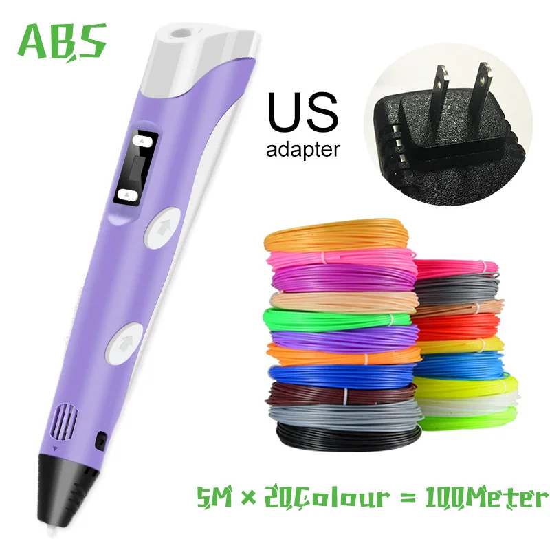 5m20color ABS US 3D Ручка, три D принтера, ручка для рисования с пластиком, 100 м, PLA/ABS нити, для творчества, подарок на день рождения, Оригинальные рождественские подарки - Цвет: 5m20color ABS US