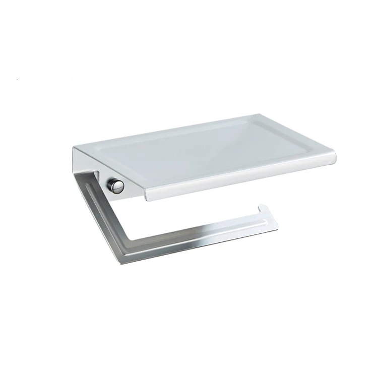 

Bathroom Hardware Set White Paper Mobile Phone Holder Space Aluminum Antique Roll Holder with Shelf Toilet Paper Box Wall Mount