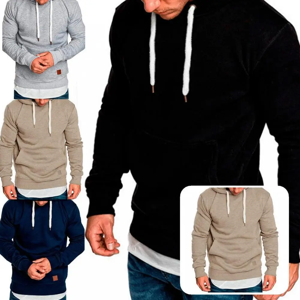 

Spring Sweatshirt Fabulous Plush Hooded Elastic Cuff Men Hoodie for Jogging Men Sweatshirt Men Hoodie