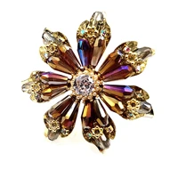 stunning 7 tapered baguette cut purple rhinestone flower brooches pins for women cap scarf shawl business suit dressy accessory