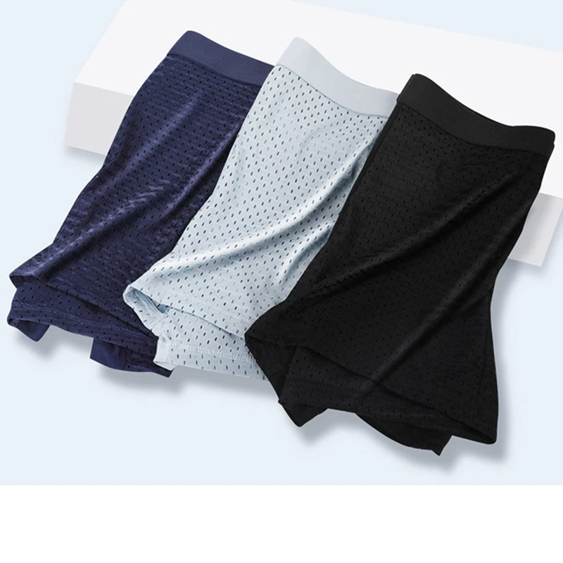 New Ice Silk Men's Underwear Mesh Large Size Undies Breathable  Man Panties Mesh Sexy Comfortable Boxer Shorts Men Underpants