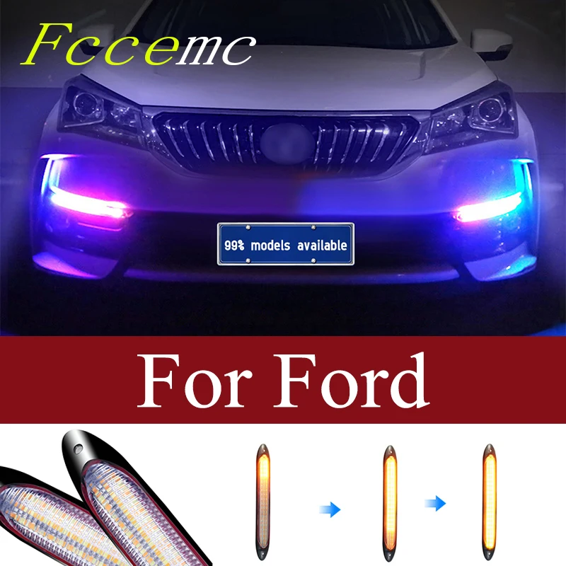 

2pcs LED DRL Car Daytime Running Light Flexible Waterproof Strip Headlight Assembly Turn Signal for Ford Focus 2 C-Max MK2 2003-