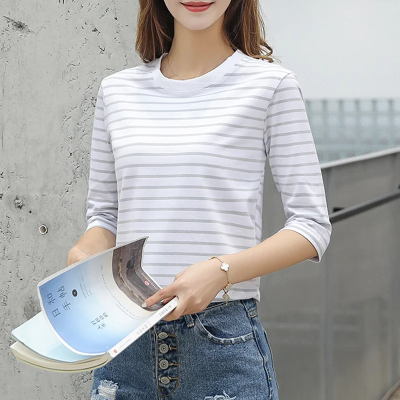 Блузка женская хлопковая в полоску с рукавом до локтя|shirt top|fall shirtsshirt office ladies |