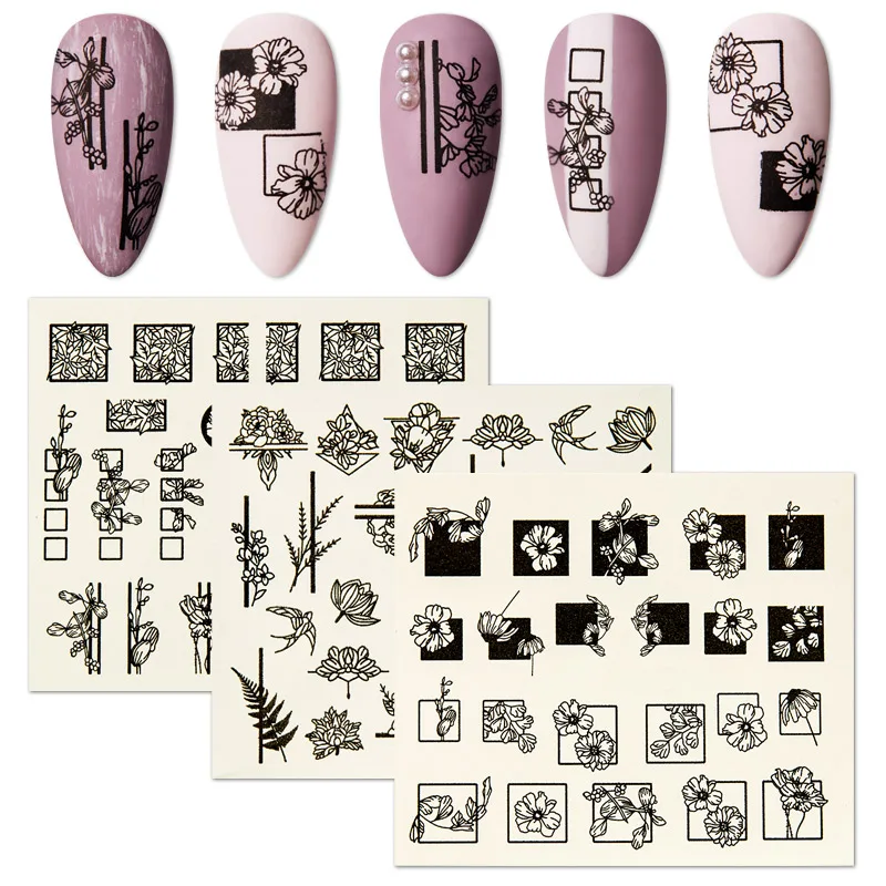 Наклейки для ногтей с цветами черного и белого цвета 1 шт. | Красота здоровье