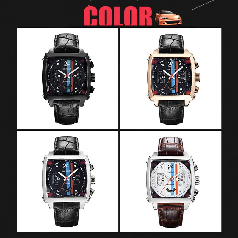 

KIMSDUN Automatic Self Wind Mechanical Genuine Leather Stainless Steel Casual Perspective See Through Men Watch