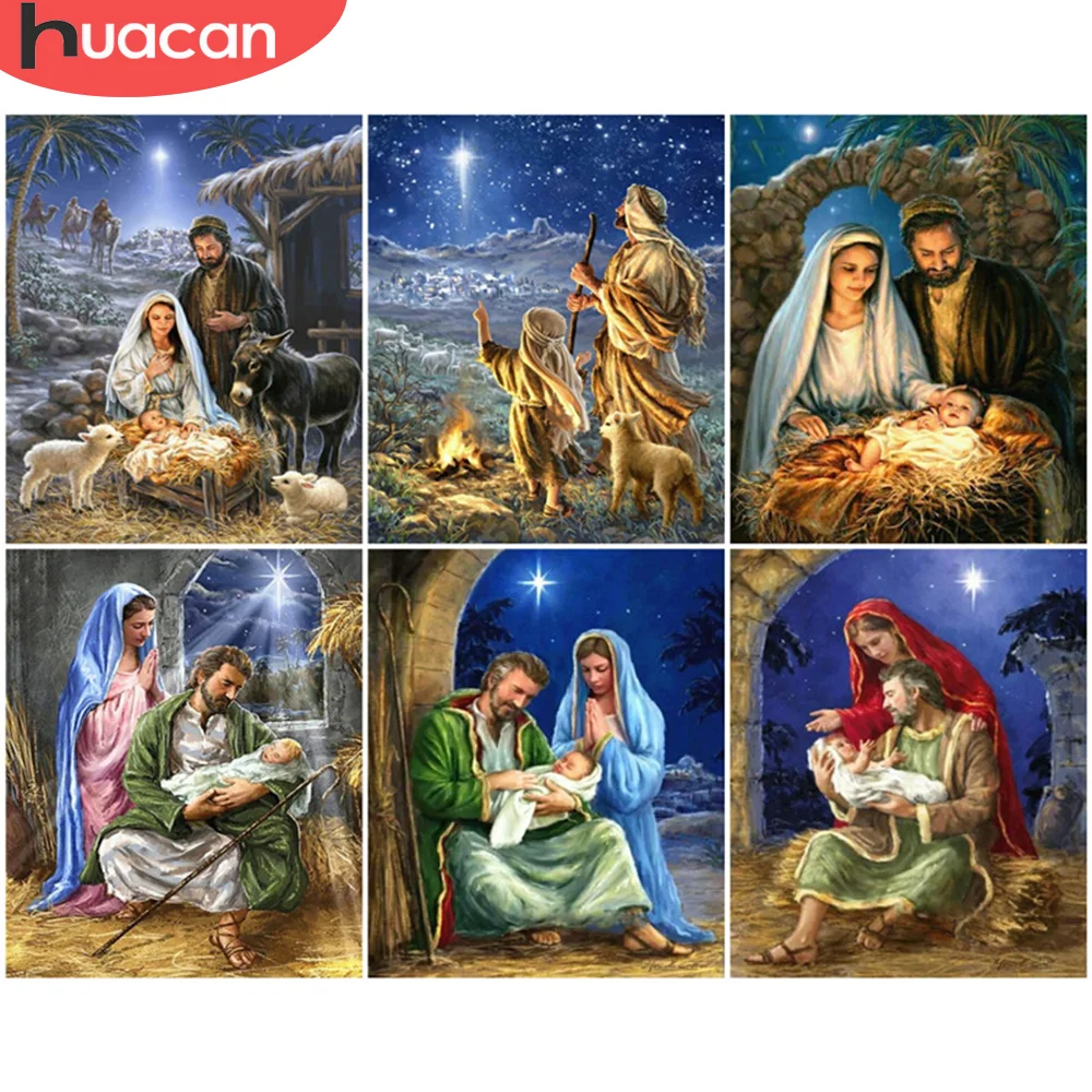 

Набор для рисования по номерам HUACAN, акриловая рамка с Иисусом, уникальные подарочные картины по номерам, наборы для портретов, ручная роспис...