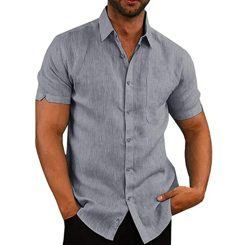

3XL Men Casual Short Sleeve Turn Down Collar Single-breasted Office Shirt T-shirt Mens Fashion Slimming Office Clothes