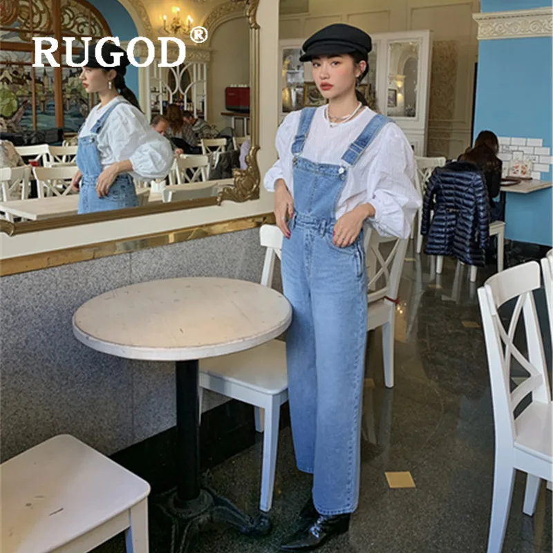 Женский джинсовый комбинезон RUGOD винтажный свободный в винтажном стиле на осень