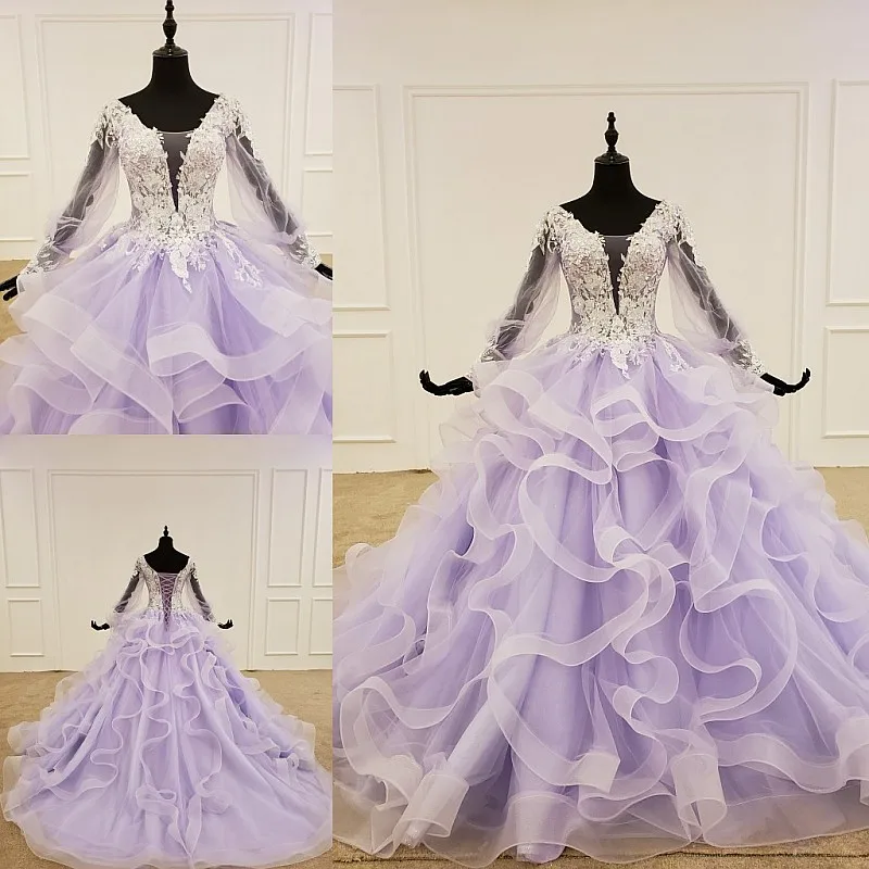 Бальное платье лавандового цвета с длинным рукавом Женский корсет милое 16 на