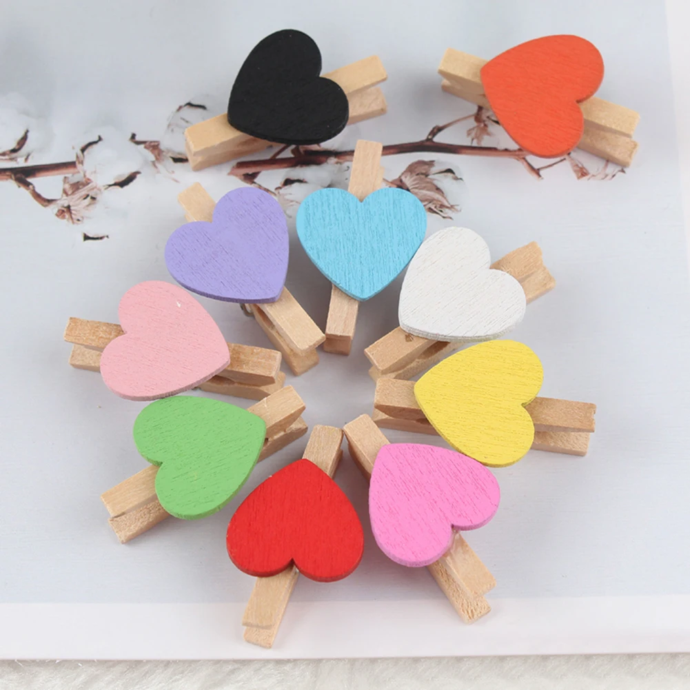 

50Pcs Heart Wooden Clothespin Photo Paper Peg Pin Craft Postcard Clip Home Decor