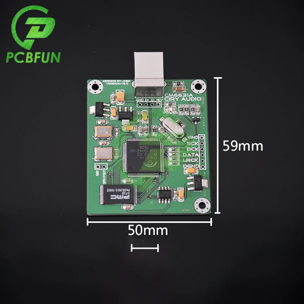 Pcbfun CM6631A цифровой интерфейс I2S SPDIF выход 24 бит 32 192K 384K ASIO USB_B 2 0 обратная