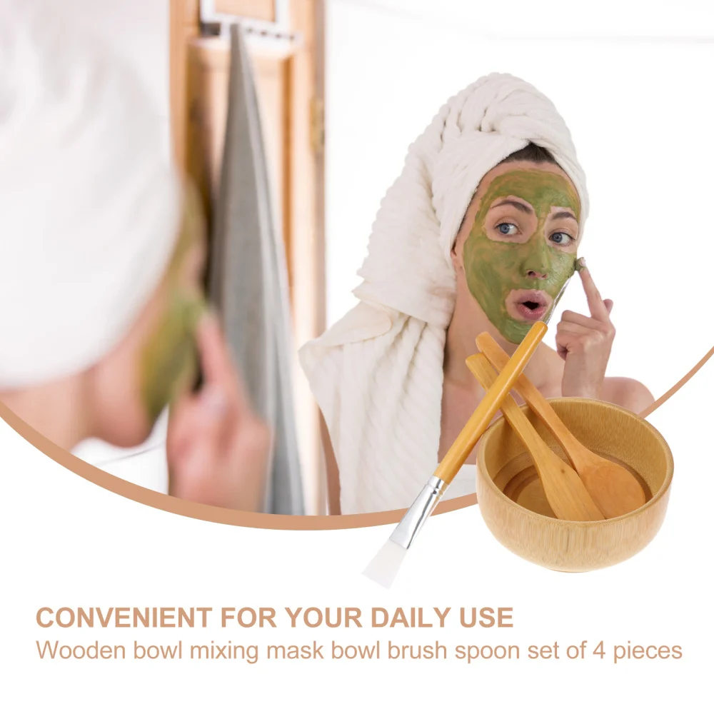 

4pcs Wooden Mask DIY Tool Facial Mask Mixing Bowl Facial Mud Mask Applicator