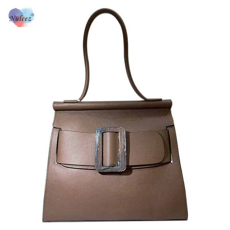 

Nuleez Brand Bag Female Luxury Cowhide Skin Handbag 24 CM Square Button Decoration Elegant Wearing Classical New Designed 2021