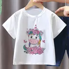 Детская одежда модный и интересные единорог Радуга дял девочек лошадь футболка для маленьких мальчиков с принтом из мультфильмов, с круглым вырезом, новая детская От 2 до 9 лет