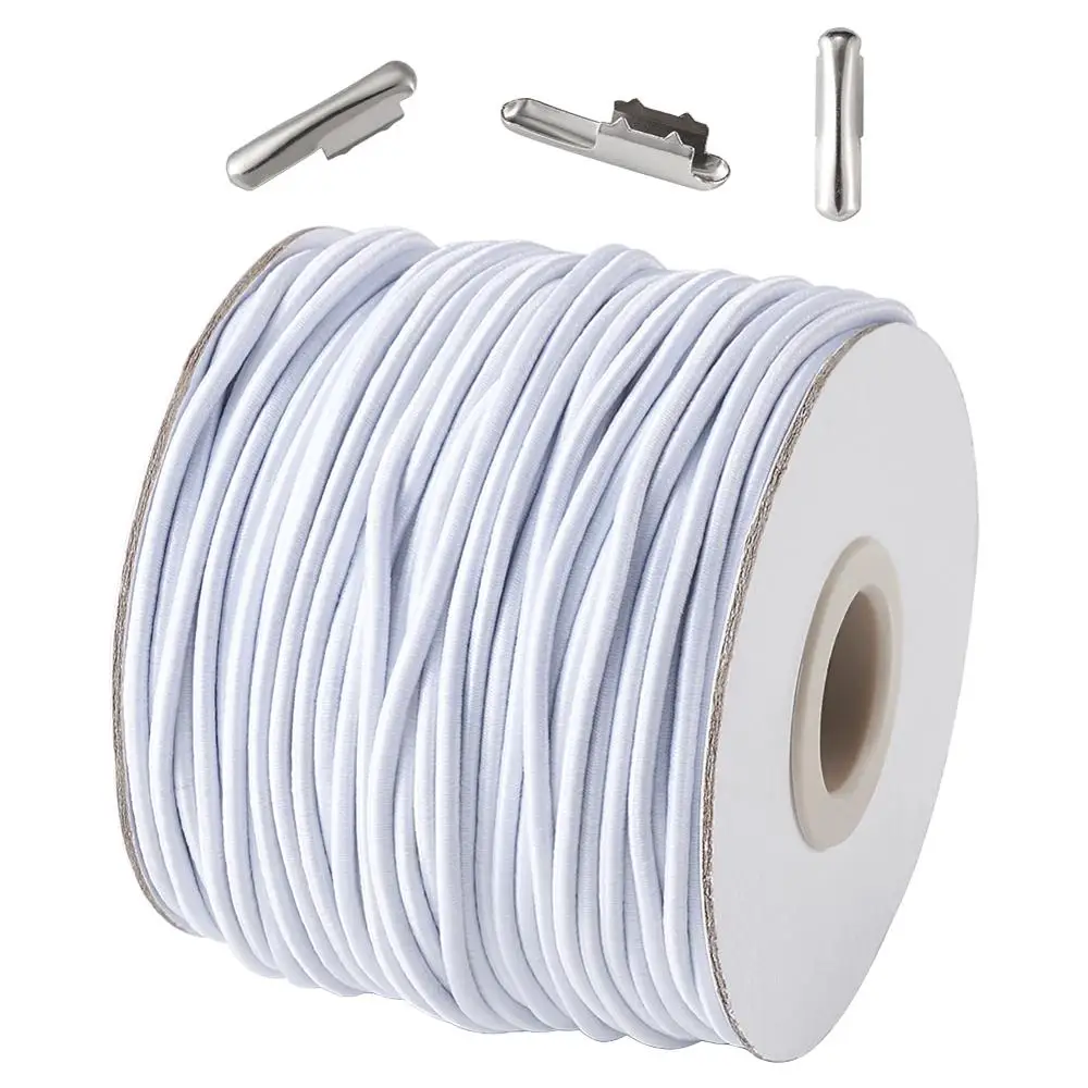 40m Round Elastic Cords 2mm and Iron Half Cover Crimp End Capsfor DIY Jewelry Making Connection fixed Accessories