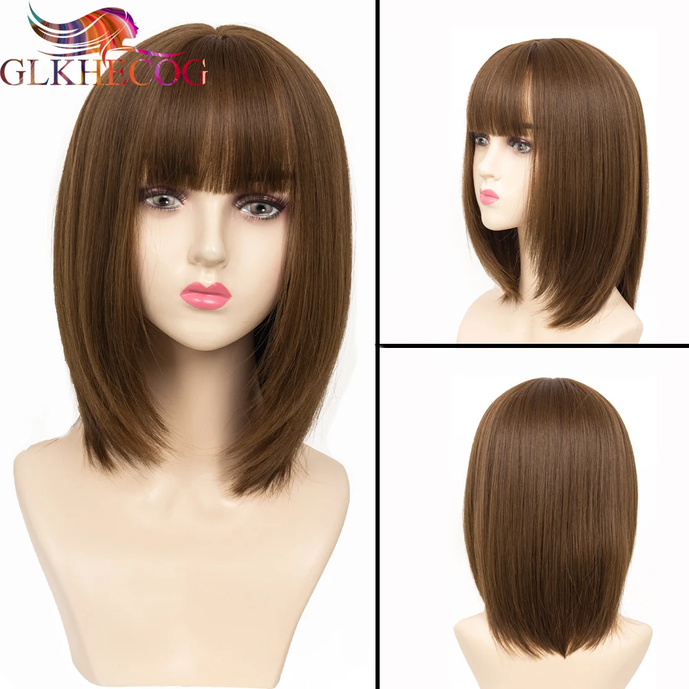 

Крутой коричневый средней длины Боб Многослойные волосы синтетические парики с челкой натуральный прямой парик высокая температура для же...