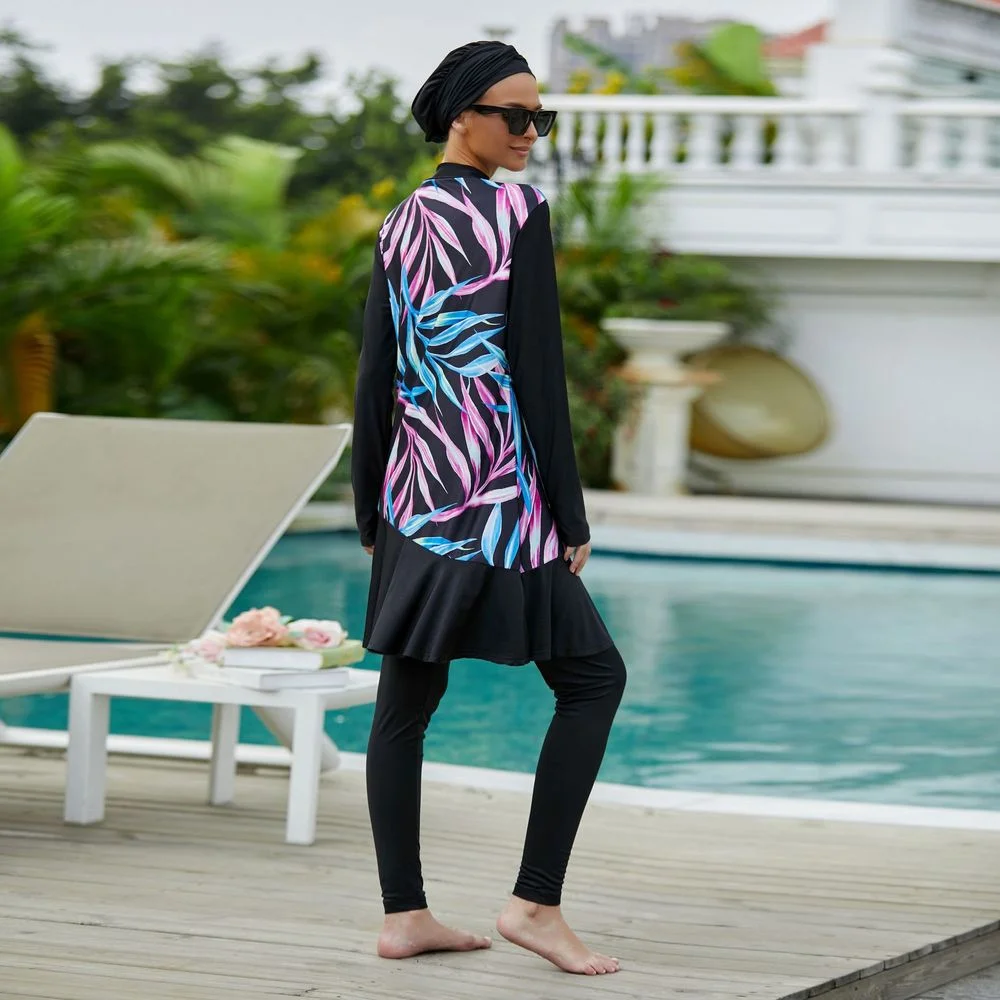

Dubai Arabic Abaya Muslim Swimwear 3 Pieces Women Swimsuit Burkini Long Mujer Turkey Maillots De Bains Musulmans Ensemble Femme