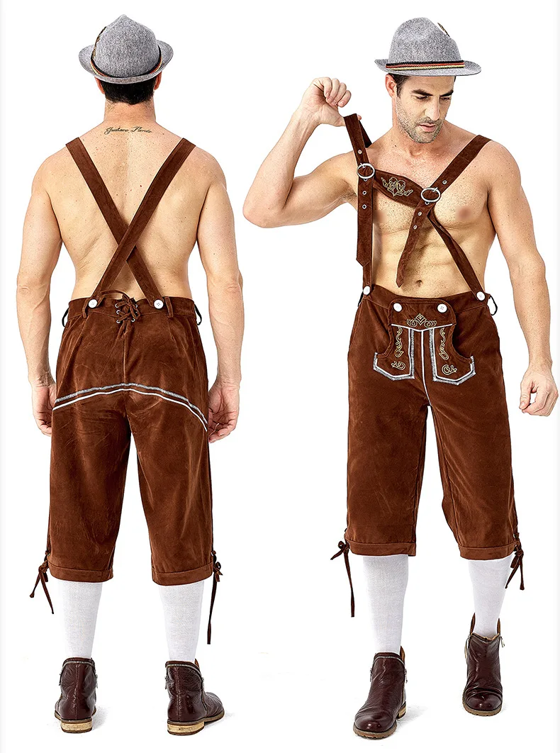 M 2XL традиционные мужские костюмы на Октоберфест Lederhosen с подтяжками шляпа набор