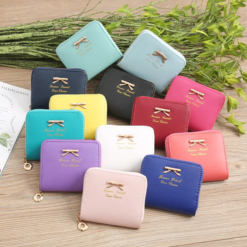 

Women Fashion Korean Coin Bag Simple Bow Wallet Money Purse Zipper Small Short Card Holder Kids Purses Mini Bag