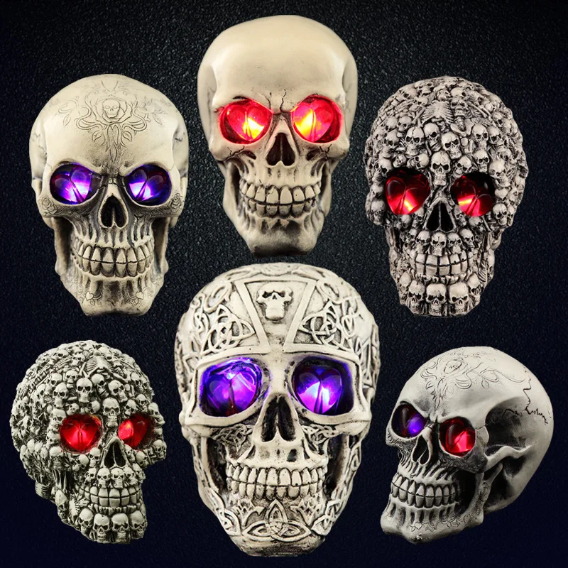 

Horror Halloween Props Resin Craft Human Skull Skeleton Bar Club Ornaments Holloween Party Supplies Festival Decoration Gifts