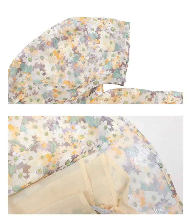 

Dress 2021 summer dress new Korean women's oil painting skirt V-neck Chiffon Daisy French floral dress women's summer A-LINE