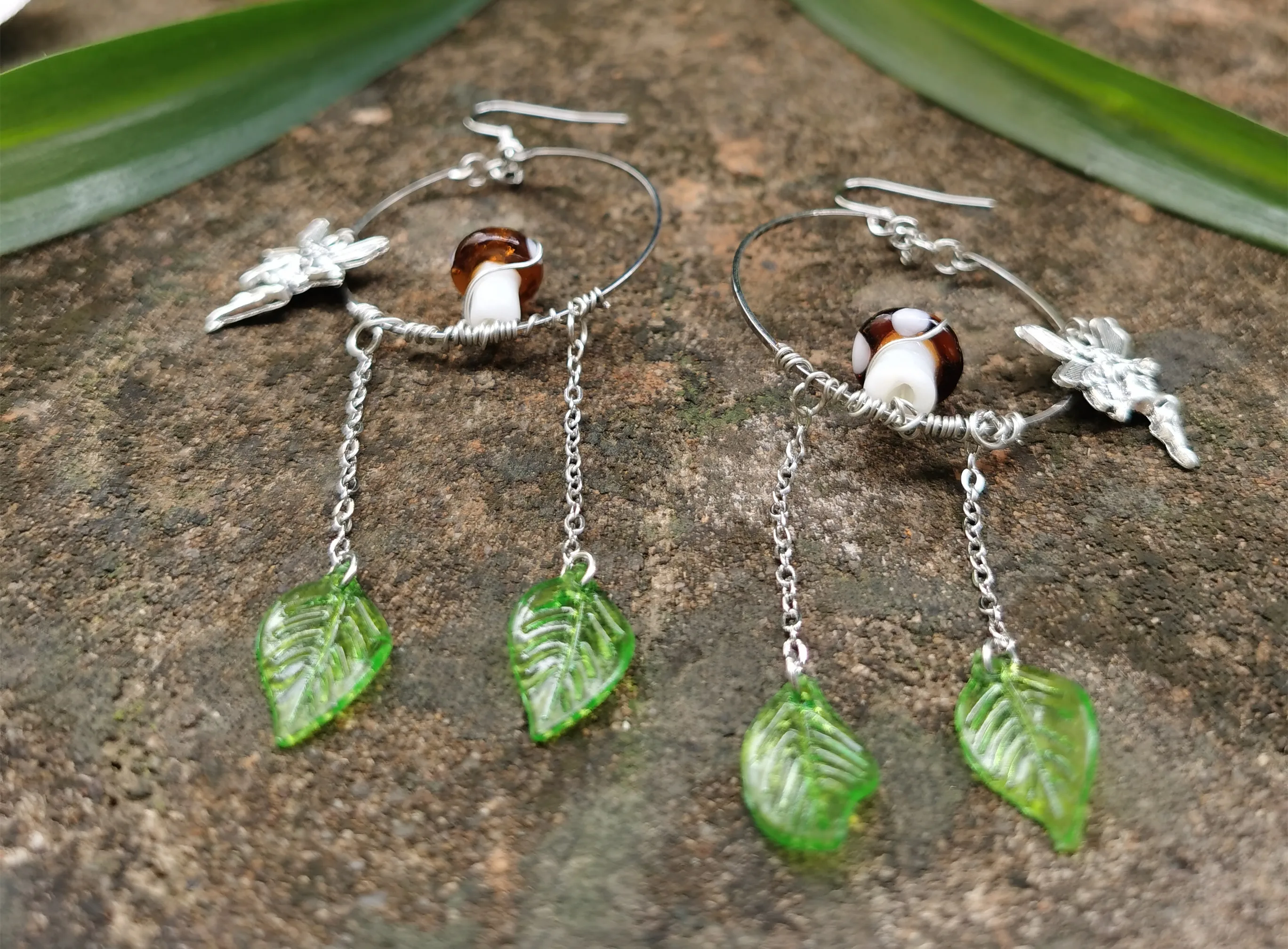 

Hypoallergenic Teardrop Mushroom Hoops with Floral Glass Bead Detail | From The Garden Earrings