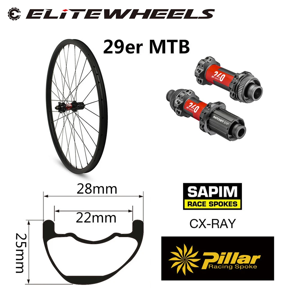 Супер светильник ELITEWHEELS вес 29er горные Углеродные колеса DT Swiss 240 Hub Sapim CX Ray Speak XC MTB