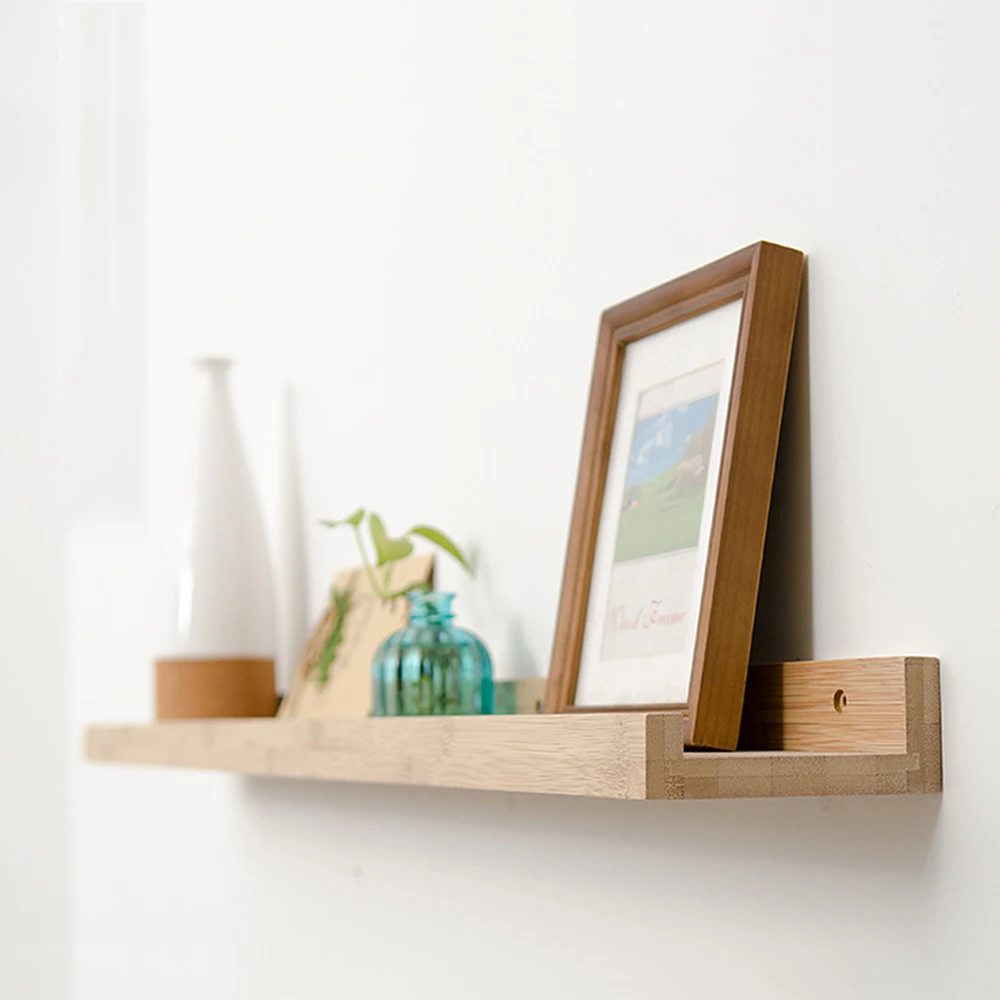 Eco-friendly Hanging Home Decor Picture Ledge Living Room Bamboo Floating Organization Books Wall Shelf Storage Holders Display |