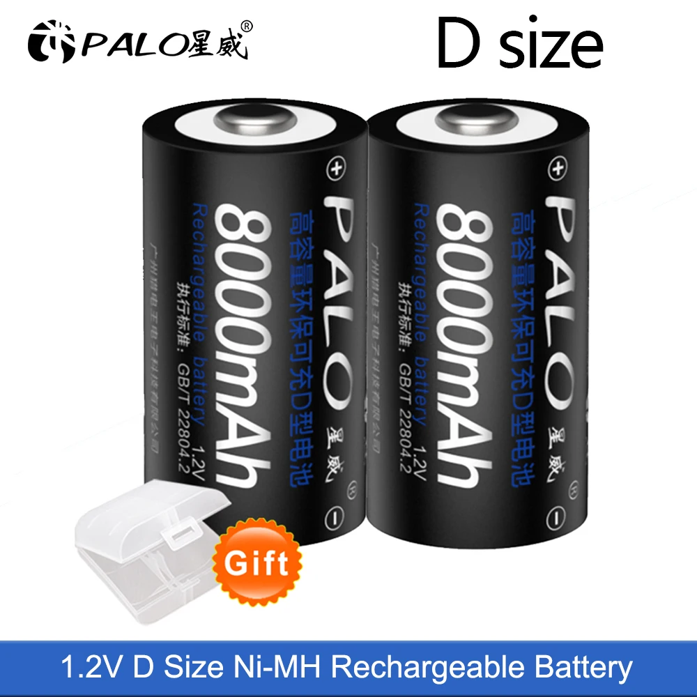 

PALO 1.2V NI-MH D Size Rechargeable Battery 8000mAh Nimh D Type For Toy Instruments Camera Microphone Gas Cooker Batteries