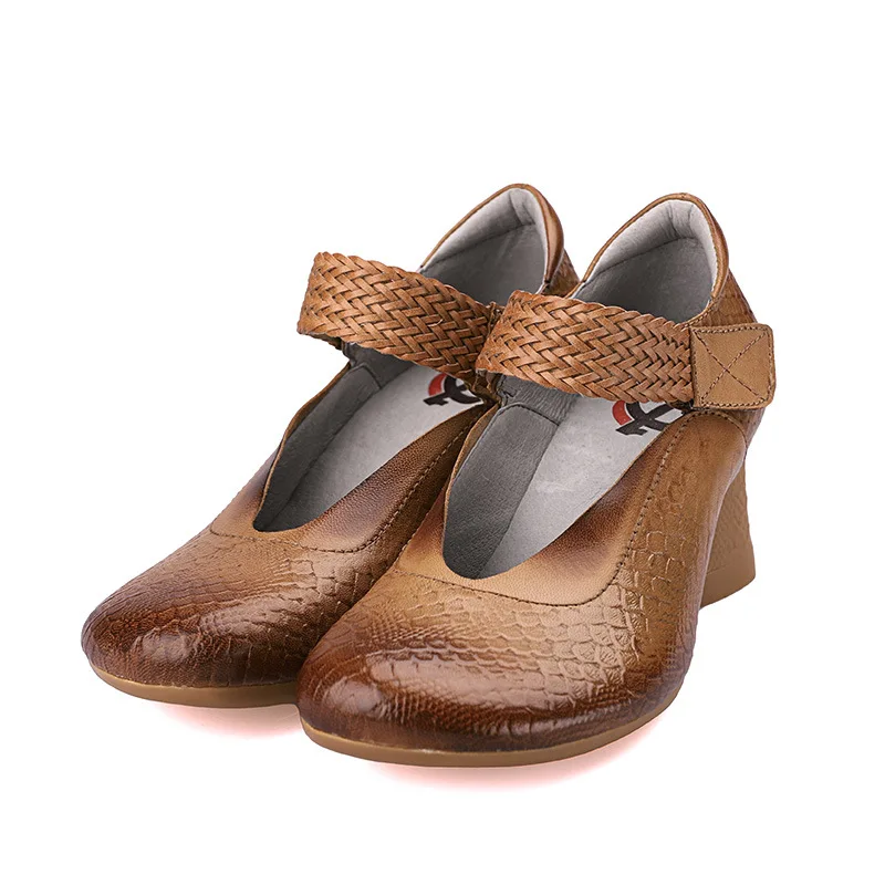 

2020 Spring Embossing Leather Pumps High Heel Women Shoes Round Heel Fashion Mary Janes Shoes Round Toe