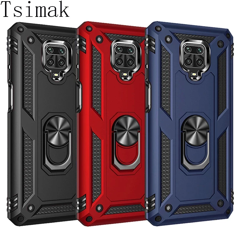 Shockproof Case For Xiaomi Redmi Note 10 Pro Max 9 7 7A 8A 9A 9C 9S 9T 10S 10T 8 2021 Armor Ring Stand Back Phone Cover Coque