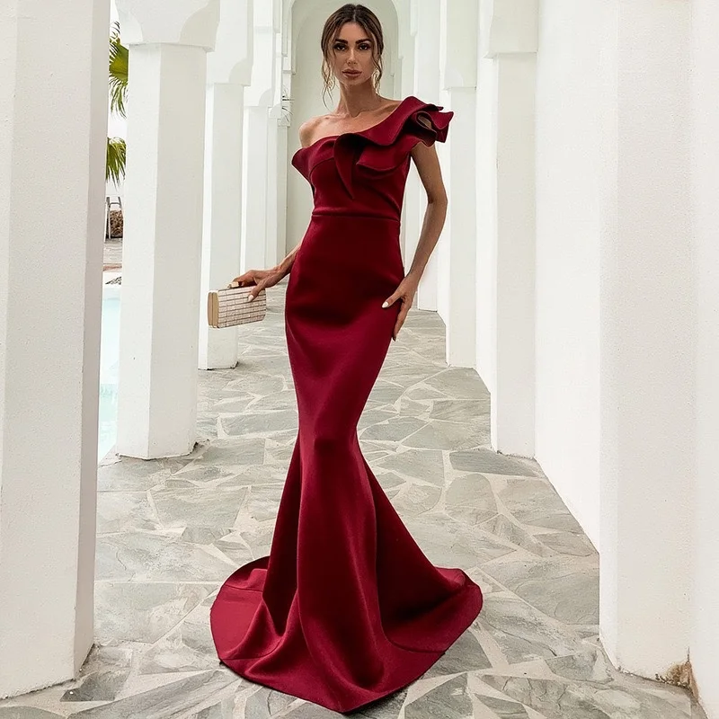 

Party dress Maxi Dress Red evening dress slash neck mermaid dress women