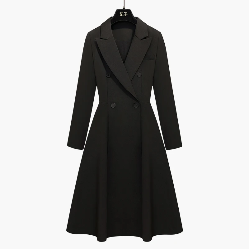 

2021 Spring Autumn Women Trench Coat Mid-Length Office Lady New Slim Fit Double-Breasted Solid Long Trench