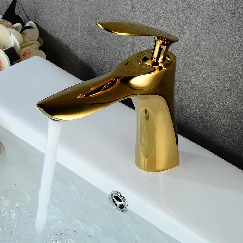 

White with Gold Basin Faucets Bathroom Faucet Single handle Basin Mixer Tap Hot and Cold Water Tap Basin Faucet