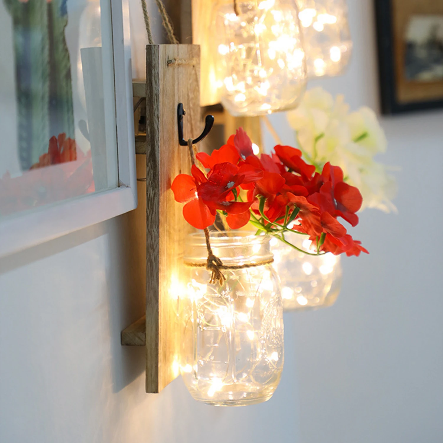 

2PCS LED Fairy Light String Glass Mason Jars Home String Lighting Battery Operated Decorative Indoor String Lights Home Decor