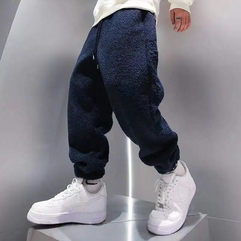 

HOUZHOU Men Joggers Sweatpants Winter Warm Casual Home Pants Korean Style Streetwear Hip Hop Plus Velvet Faux Fleece Cashmere