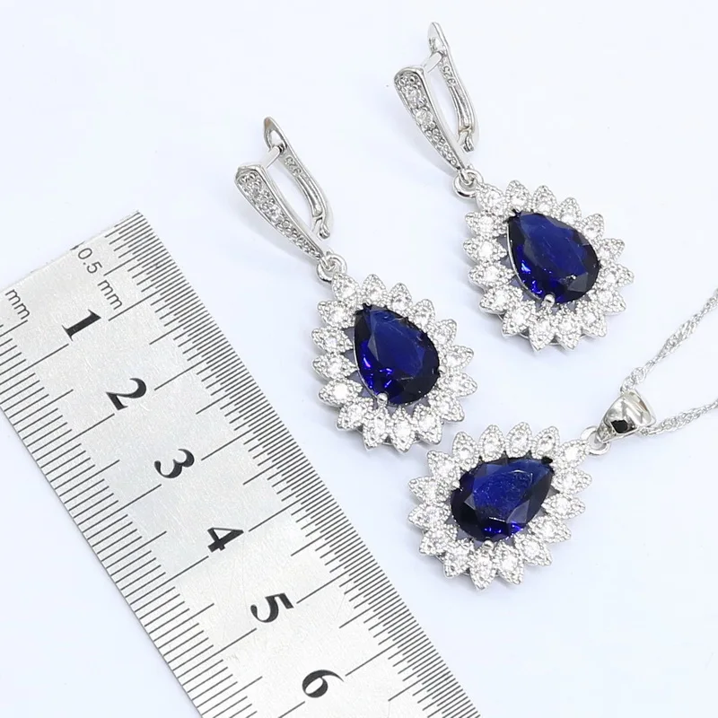 Набор украшений для женщин серебряного цвета Королевского синего