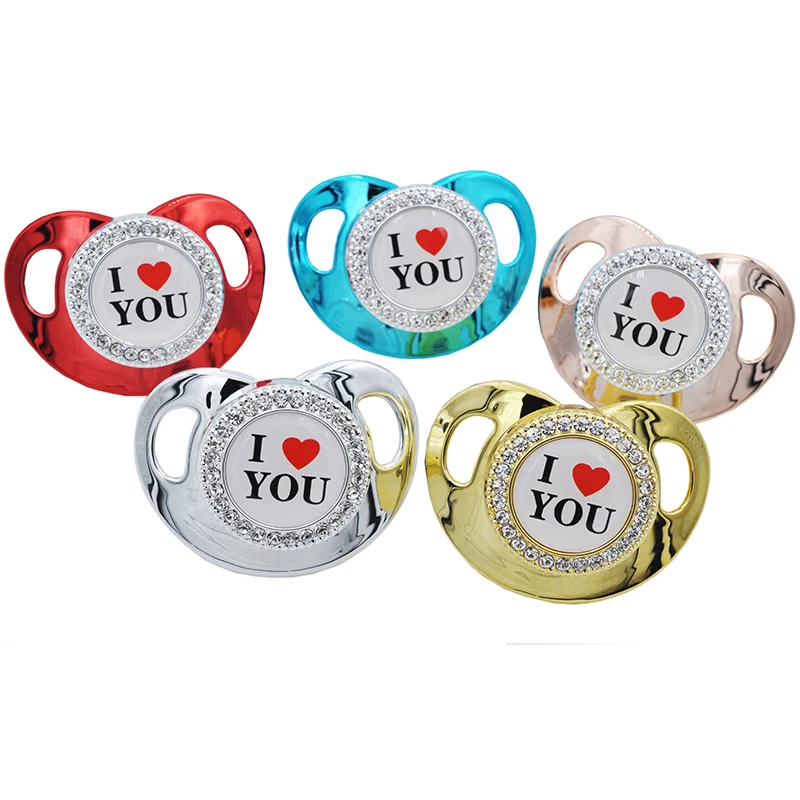 

I Love You 10 Colors Pacifier Baby Shower Gift Bling Baby Dummy Silicone BPA Free Infant Nipple Newborn Pacifiers for Babies