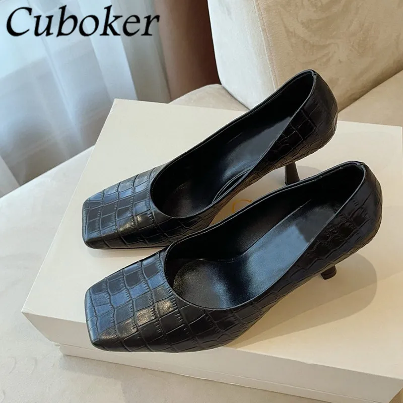 

Spring 2022 Genuine Leather High Heel Shoes For Women Slip On Square Toe Woman Pumps Designer Shoes Party Pumps Femininas Mujer