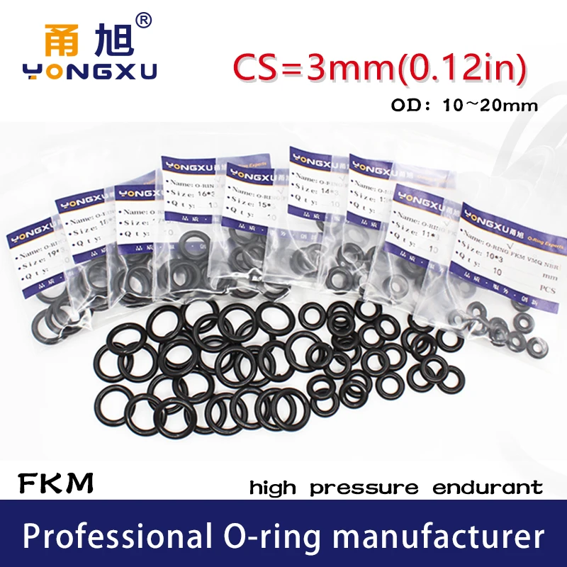 Уплотнительные кольца флюорорубежные 10 шт./лот черные FKM диаметр 3 мм наружный