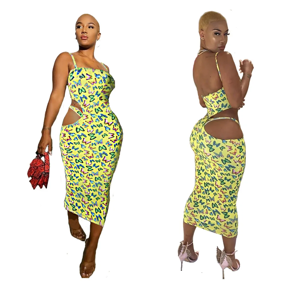 CM.YAYA женское платье с рисунком бабочка без рукавов на тонких бретельках вырезами