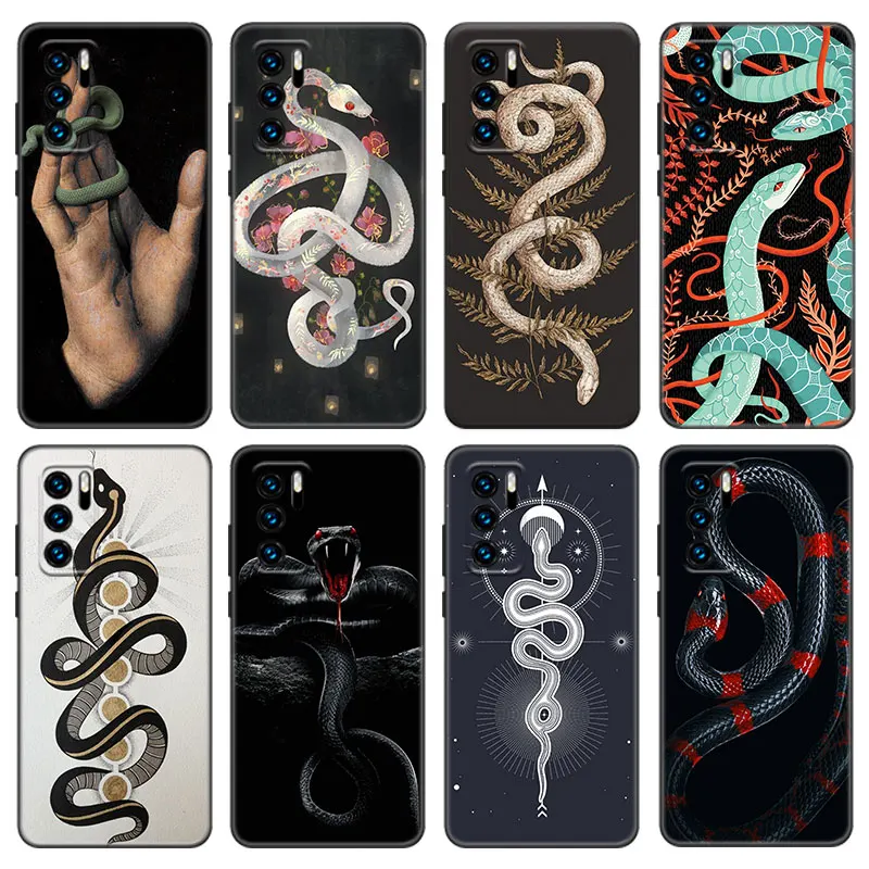 

Snake Flower Case For Huawei P50 P40 P30 P20 Pro P10 P9 P8 Lite 2017 P Smart Z S 2021 2020 Pro 2019 2018 Black Cover