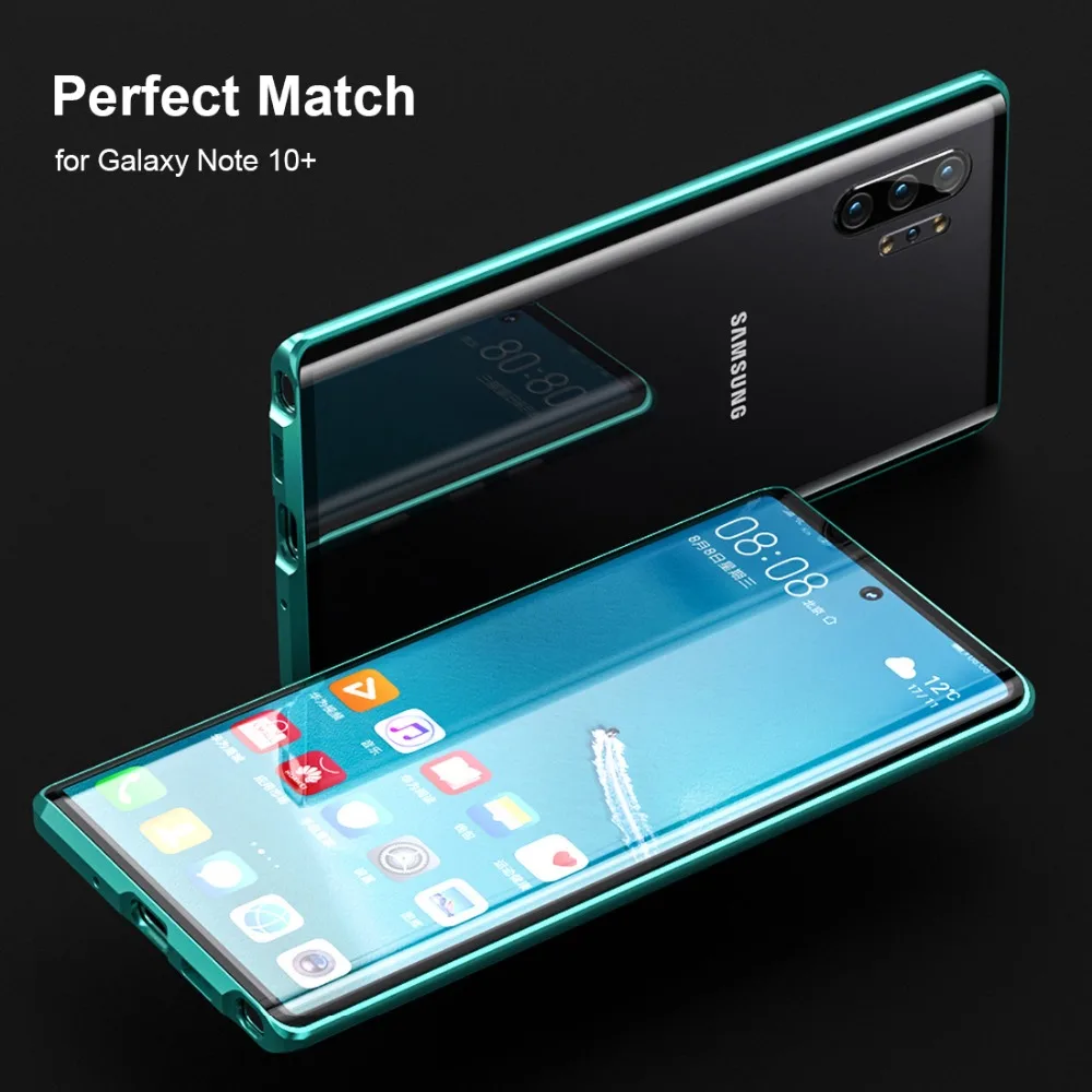 Double sided glass Metal Magnetic Case for Samsung Galaxy Note 10 Plus Phone Case 360 Full Protection Case For Galaxy Note 10