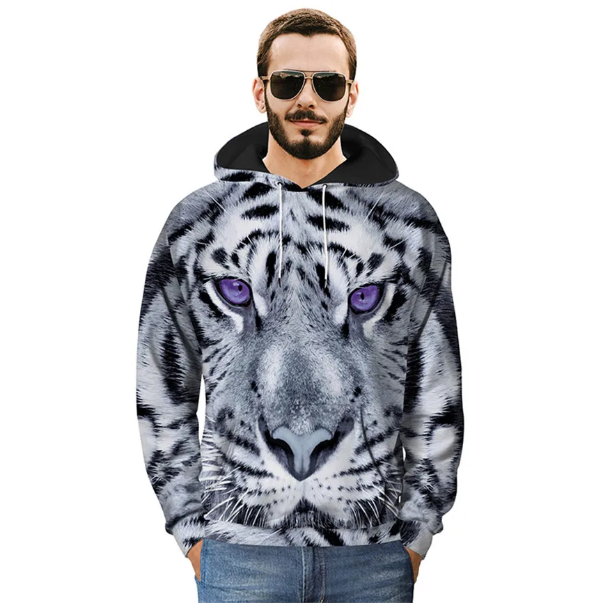 Sudadera Hombre 3d принт пуловер с изображением тигра длинный рукав толстовка капюшоном